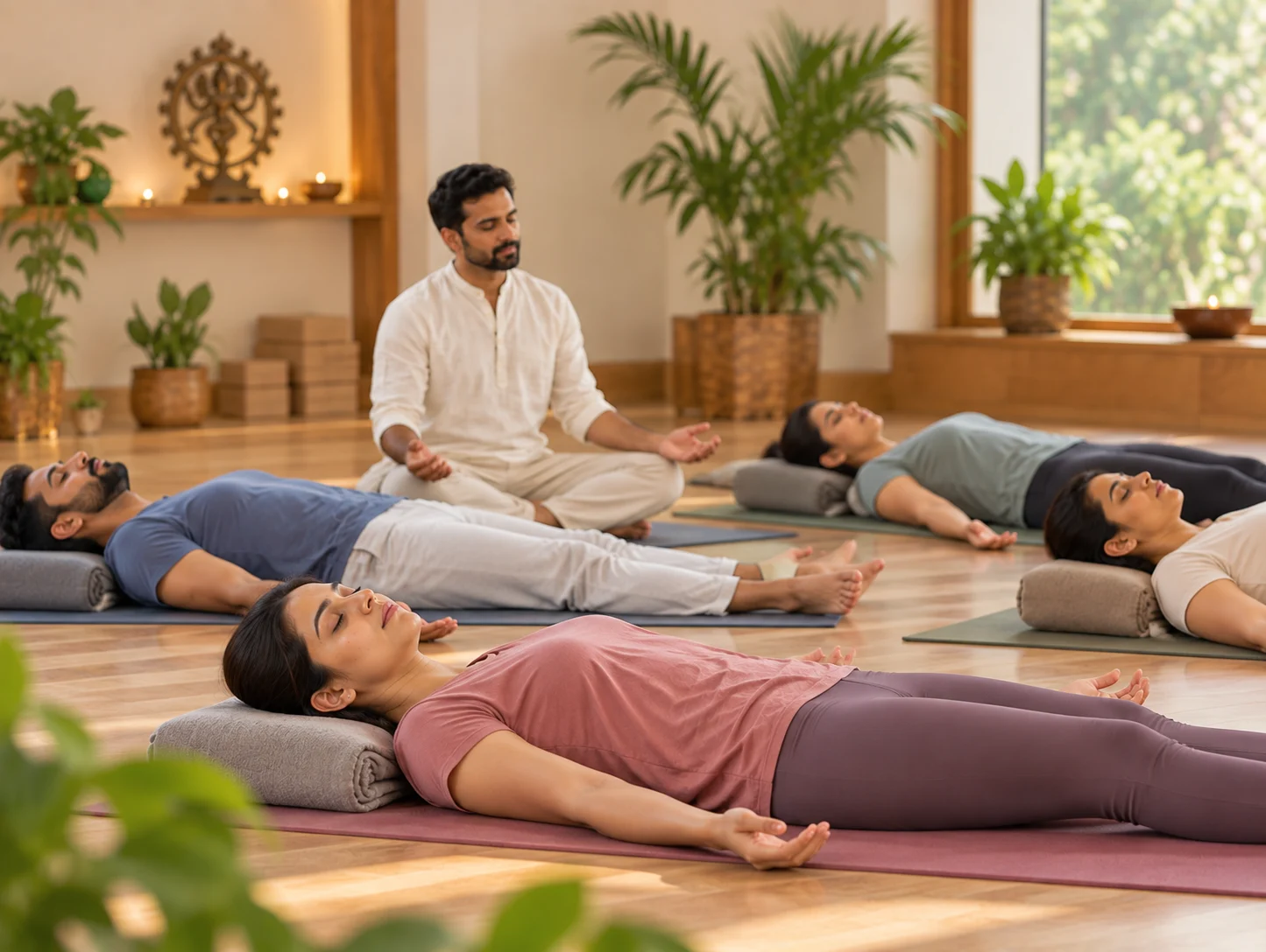 Students resting in relaxation pose